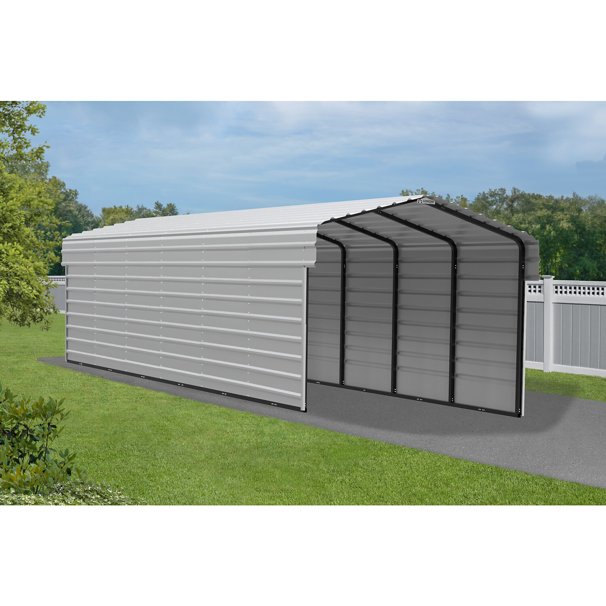 Arrow, Steel Carport w/ 2 Side Wall Kits 10X29X7 Width 120 in, Height 98.4 in, Cover Material Steel, Model# CPH102907ECL2